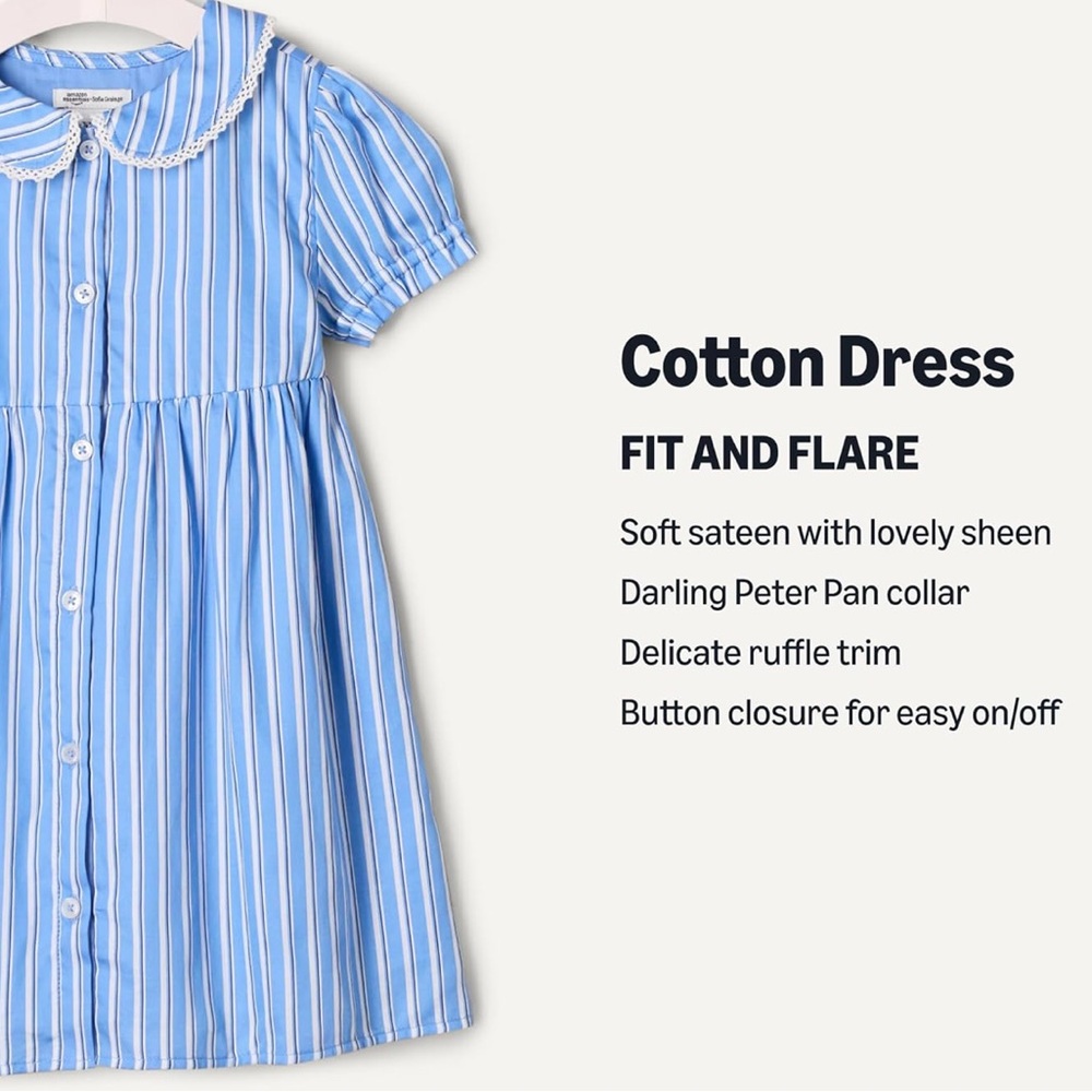 NWT Blue & white striped cotton dress with Peter Pan collar- preppy- old money - Picture 3 of 8